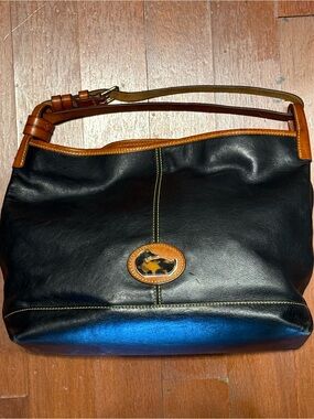 Dooney & Bourke Black Leather Satchel with Gold Hardware